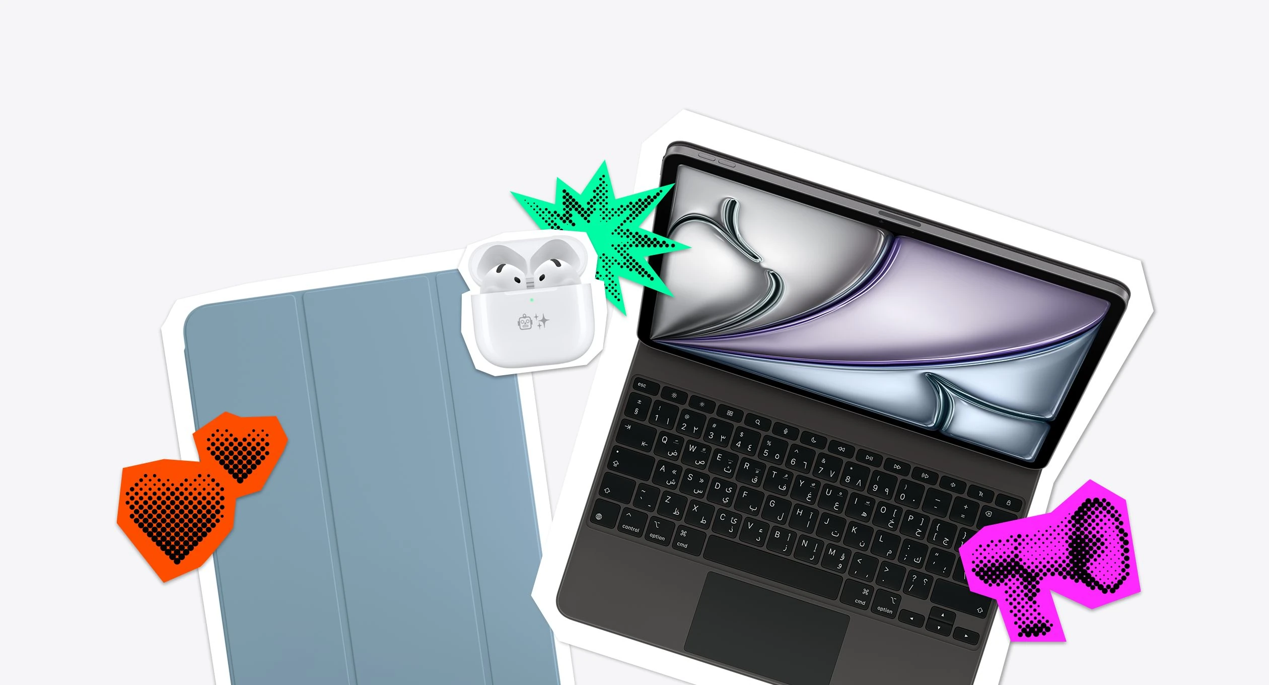 iPad folio, AirPods and study accessories